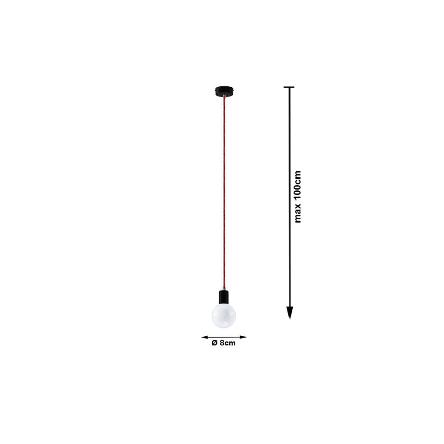 Lysekrone i en snor EDISON 1xE27/60W/230V antik sort/ rød