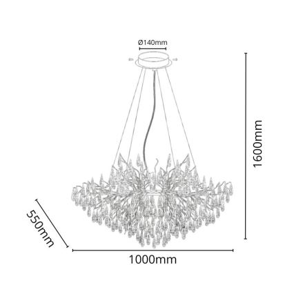 Lysekrone i krystal 11xG9/40W/230V guldfarvet