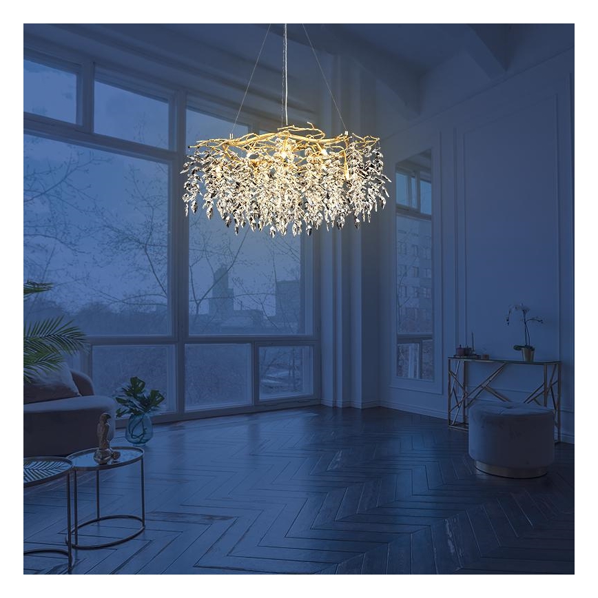Lysekrone i krystal 12xG9/40W/230V guldfarvet