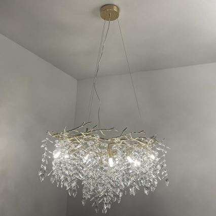 Lysekrone i krystal 12xG9/40W/230V guldfarvet
