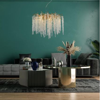 Lysekrone i krystal 9xG9/40W/230V guldfarvet