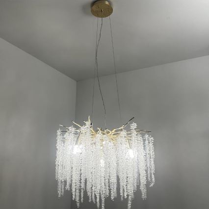 Lysekrone i krystal 9xG9/40W/230V guldfarvet