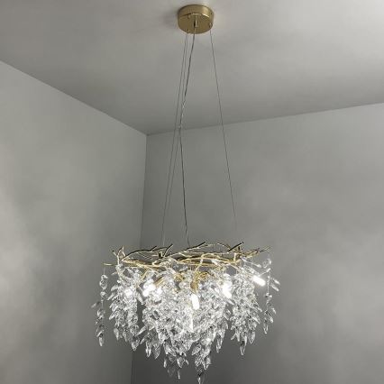 Lysekrone i krystal 9xG9/40W/230V guldfarvet