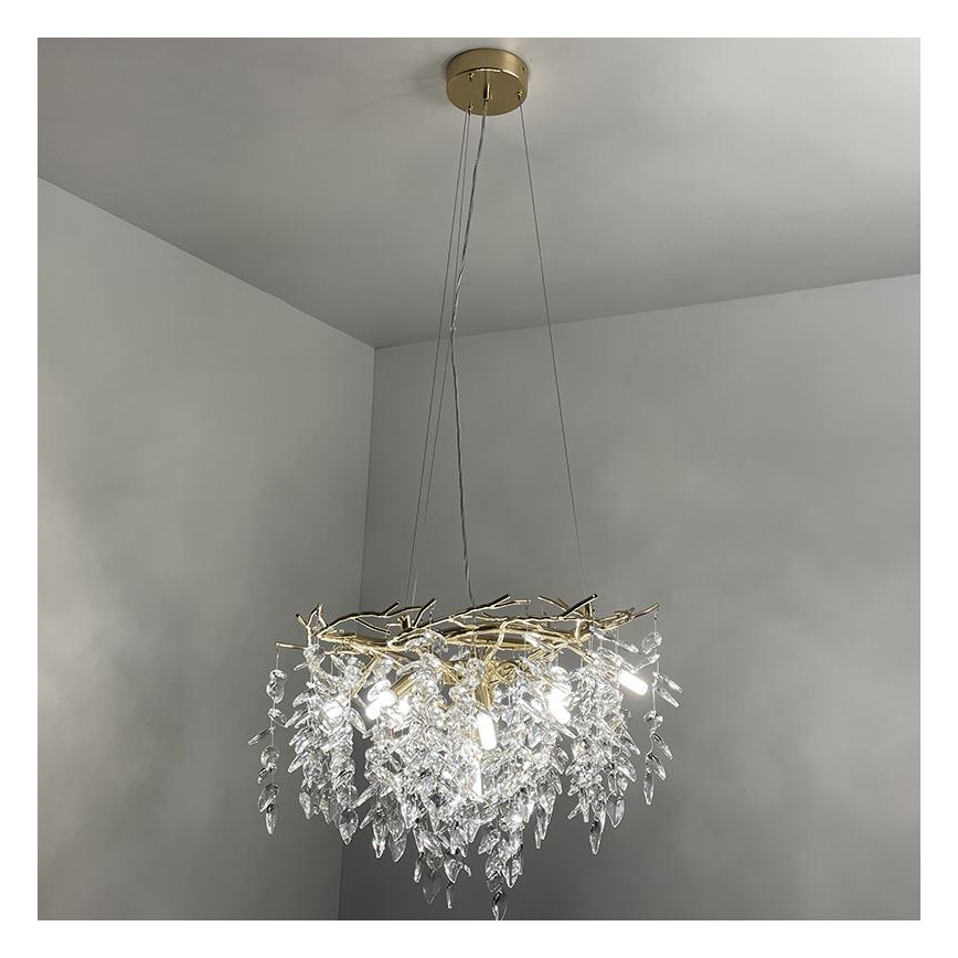 Lysekrone i krystal 9xG9/40W/230V guldfarvet