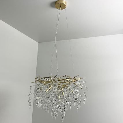 Lysekrone i krystal 9xG9/40W/230V guldfarvet