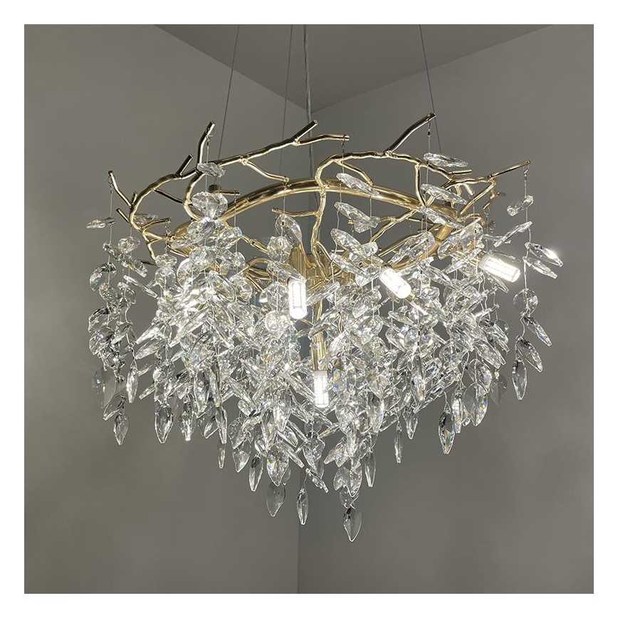 Lysekrone i krystal 9xG9/40W/230V guldfarvet
