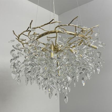 Lysekrone i krystal 9xG9/40W/230V guldfarvet