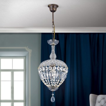 Lysekrone i krystal m. kædeophæng ARILA 1xE27/60W/230V diameter 25 cm brun/patina