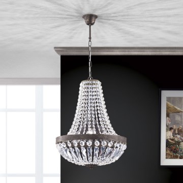 Lysekrone i krystal m. kædeophæng ARILA 3xE27/60W/230V diameter 40 cm brun/patina