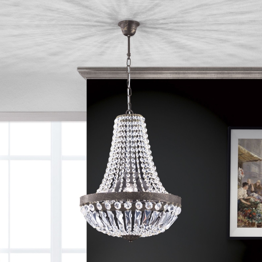 Lysekrone i krystal m. kædeophæng ARILA 3xE27/60W/230V diameter 40 cm brun/patina