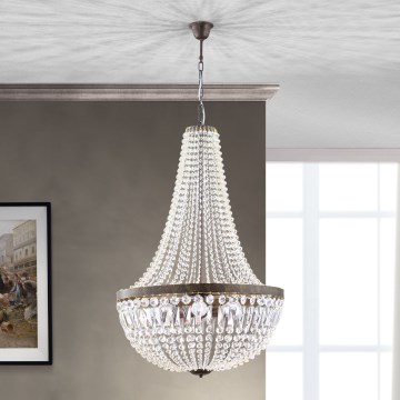 Lysekrone i krystal m. kædeophæng ARILA 6xE27/60W/230V diameter 60 cm brun/patina