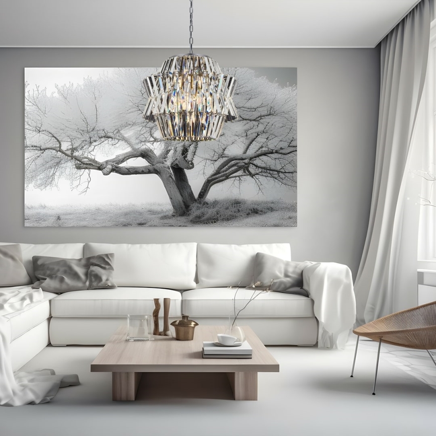 Lysekrone i krystal m. kædeophæng CROWN 12xE14/40W/230V skinnende krom