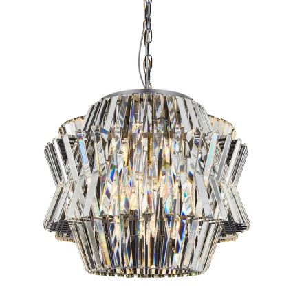 Lysekrone i krystal m. kædeophæng CROWN 12xE14/40W/230V skinnende krom
