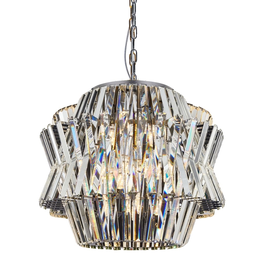 Lysekrone i krystal m. kædeophæng CROWN 12xE14/40W/230V skinnende krom