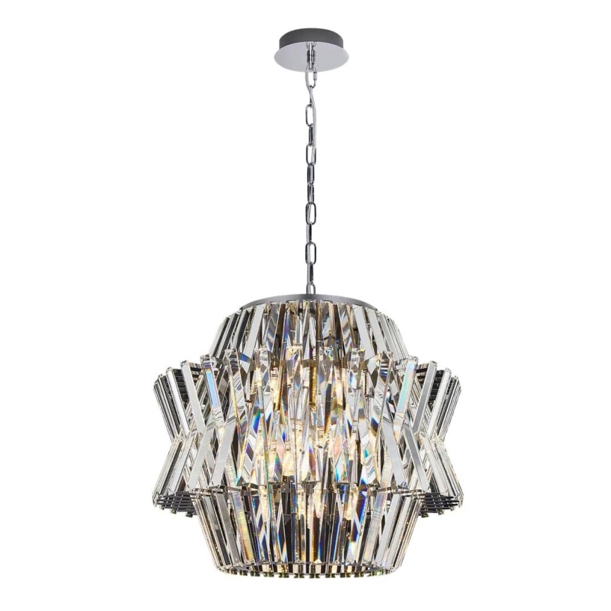 Lysekrone i krystal m. kædeophæng CROWN 12xE14/40W/230V skinnende krom