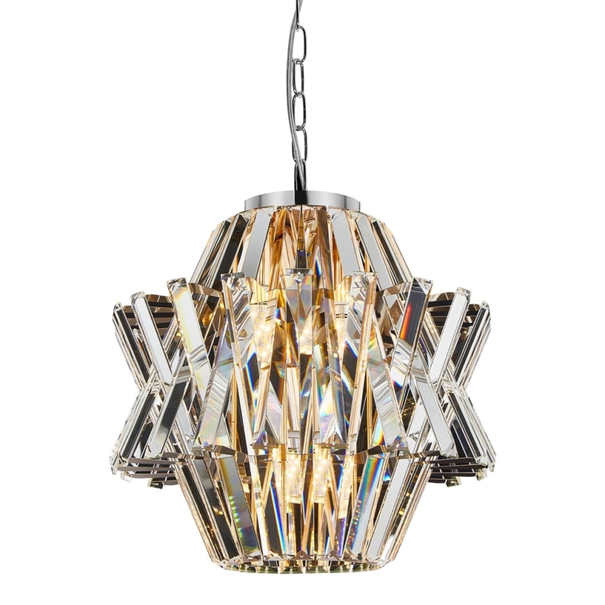 Lysekrone i krystal m. kædeophæng CROWN 4xE14/40W/230V skinnende krom