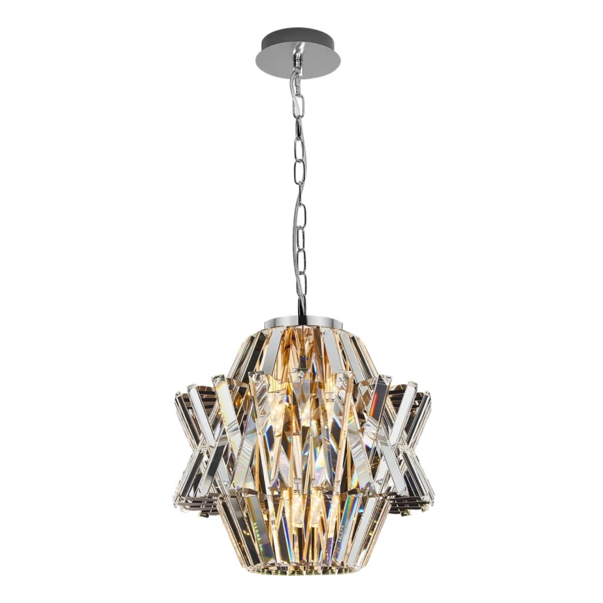 Lysekrone i krystal m. kædeophæng CROWN 4xE14/40W/230V skinnende krom