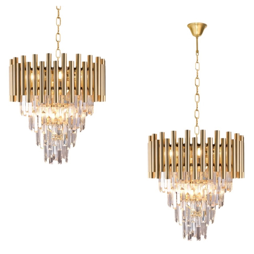 Lysekrone i krystal m. kædeophæng MADISON 9xE14/40W/230V guld
