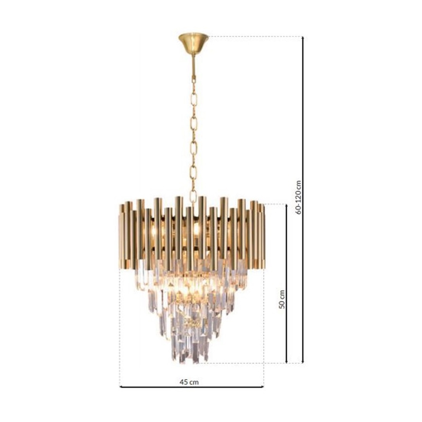 Lysekrone i krystal m. kædeophæng MADISON 9xE14/40W/230V guld