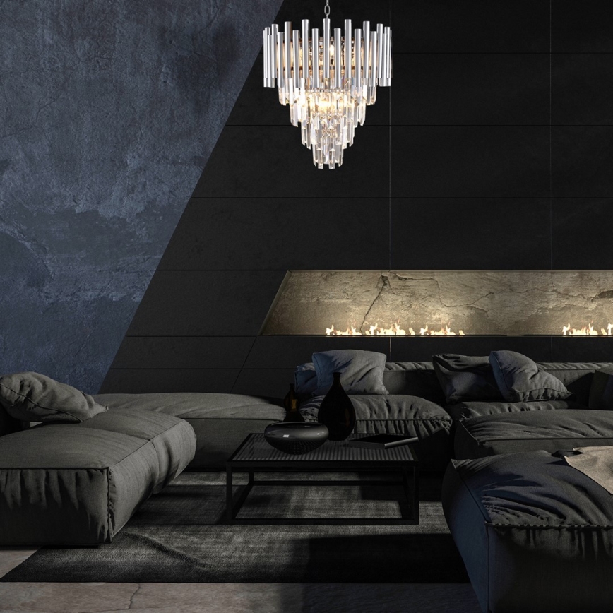 Lysekrone i krystal m. kædeophæng MADISON 9xE14/40W/230V skinnende krom