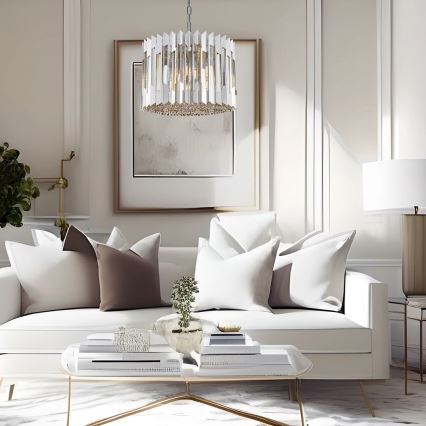 Lysekrone i krystal m. kædeophæng RITZ 7xE14/40W/230V skinnende krom