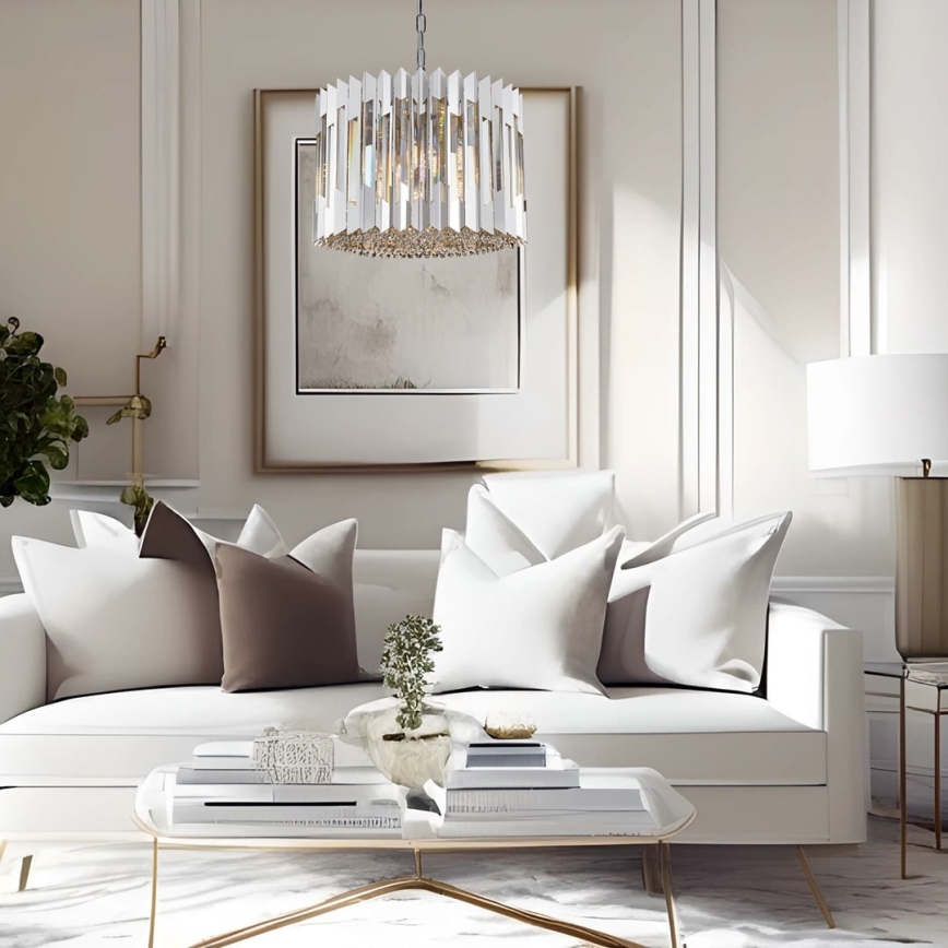 Lysekrone i krystal m. kædeophæng RITZ 7xE14/40W/230V skinnende krom