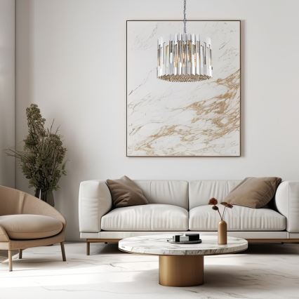 Lysekrone i krystal m. kædeophæng RITZ 7xE14/40W/230V skinnende krom