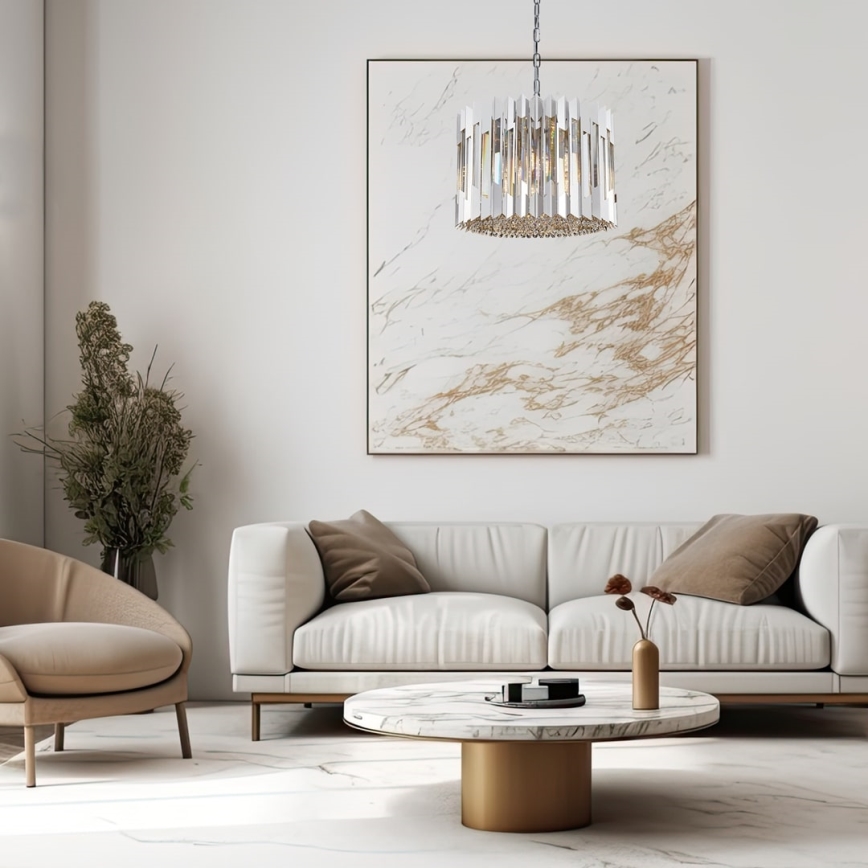 Lysekrone i krystal m. kædeophæng RITZ 7xE14/40W/230V skinnende krom