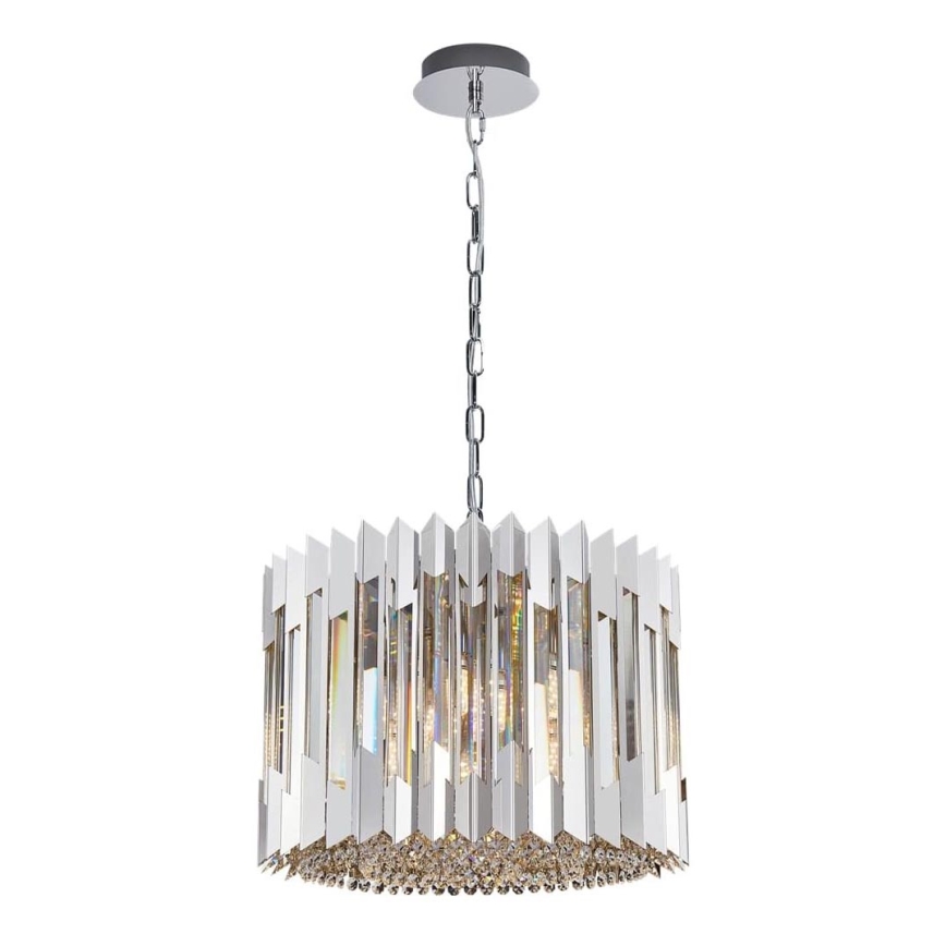 Lysekrone i krystal m. kædeophæng RITZ 7xE14/40W/230V skinnende krom