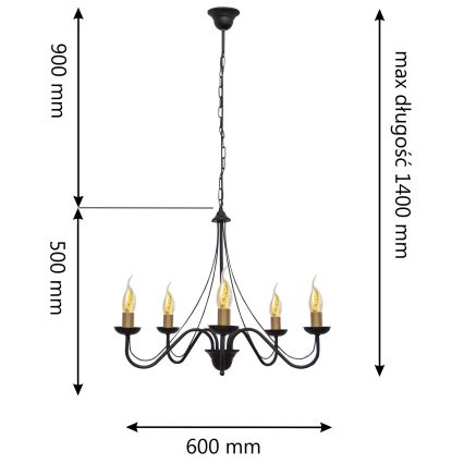 Lysekrone i kæde MALBO 5xE14/60W/230V