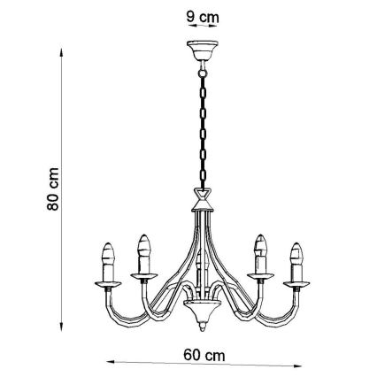 Lysekrone i kæde MINERWA 5 5xE14/40W/230V antik sort