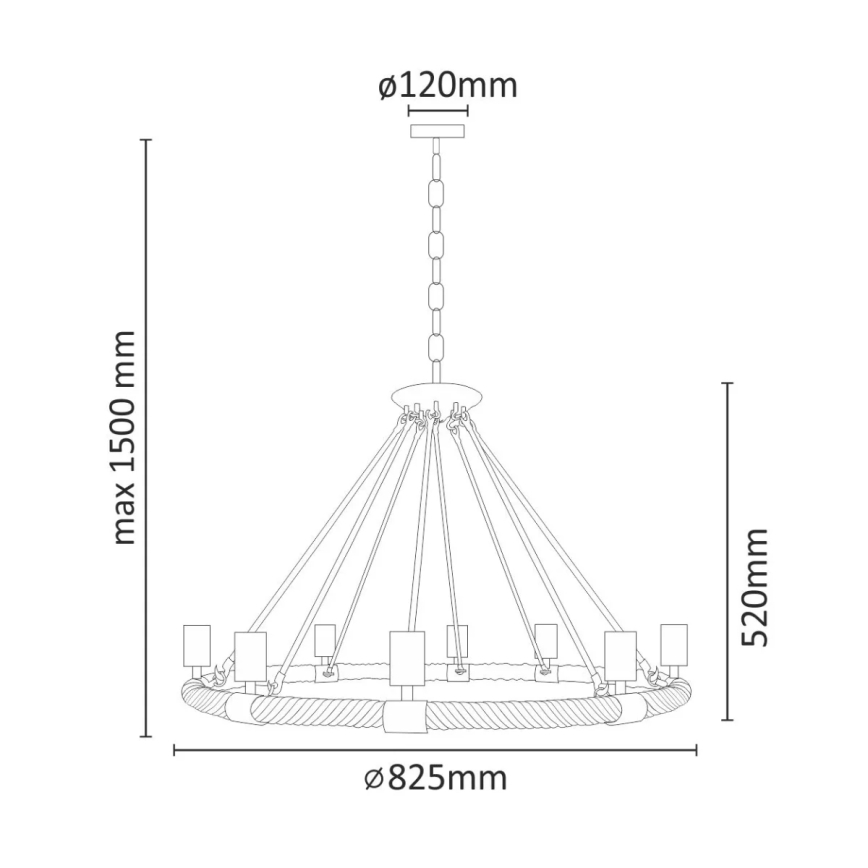 Lysekrone i kæde ROPE ARTHUR 8xE27/20W/230V