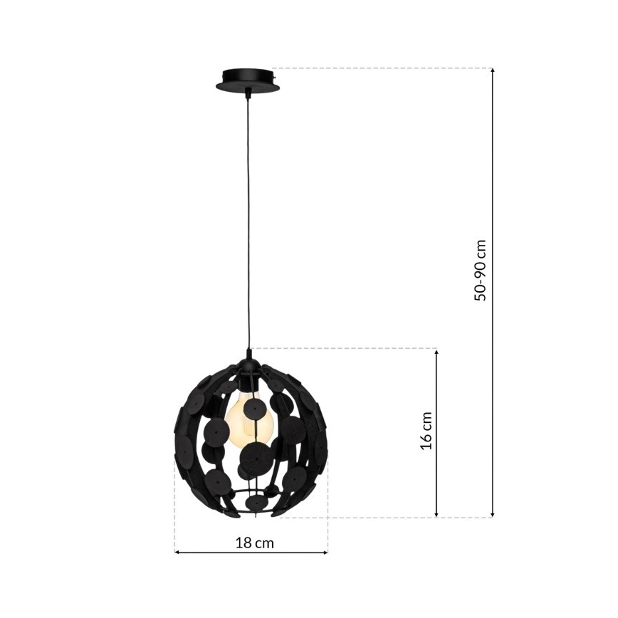 Lysekrone i snor GAIA 1xE27/60W/230V sort Ø 18 cm