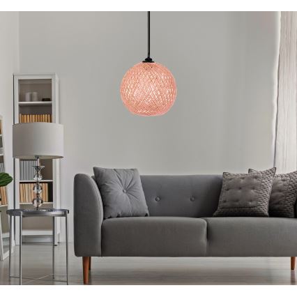 Lysekrone i snor JUTE 1xE27/60W/230V lyserød