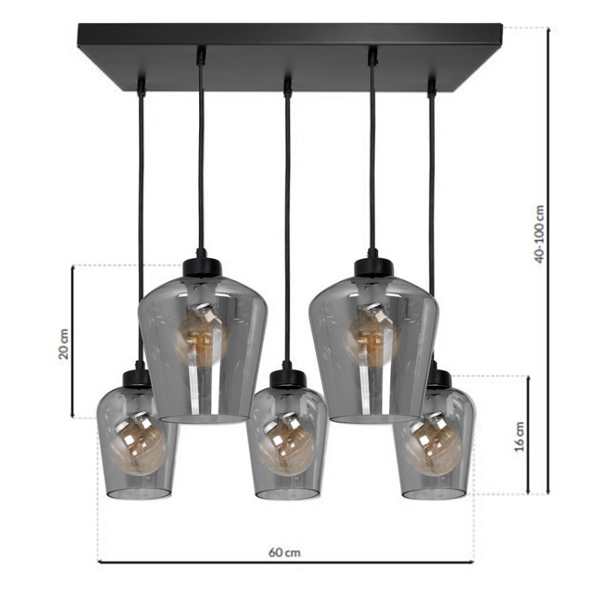 Lysekrone i snor SANTIAGO 5xE27/60W/230V sort
