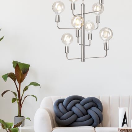 Lysekrone m. kædeophæng ORLANDO 8xE27/60W/230V sølvfarvet