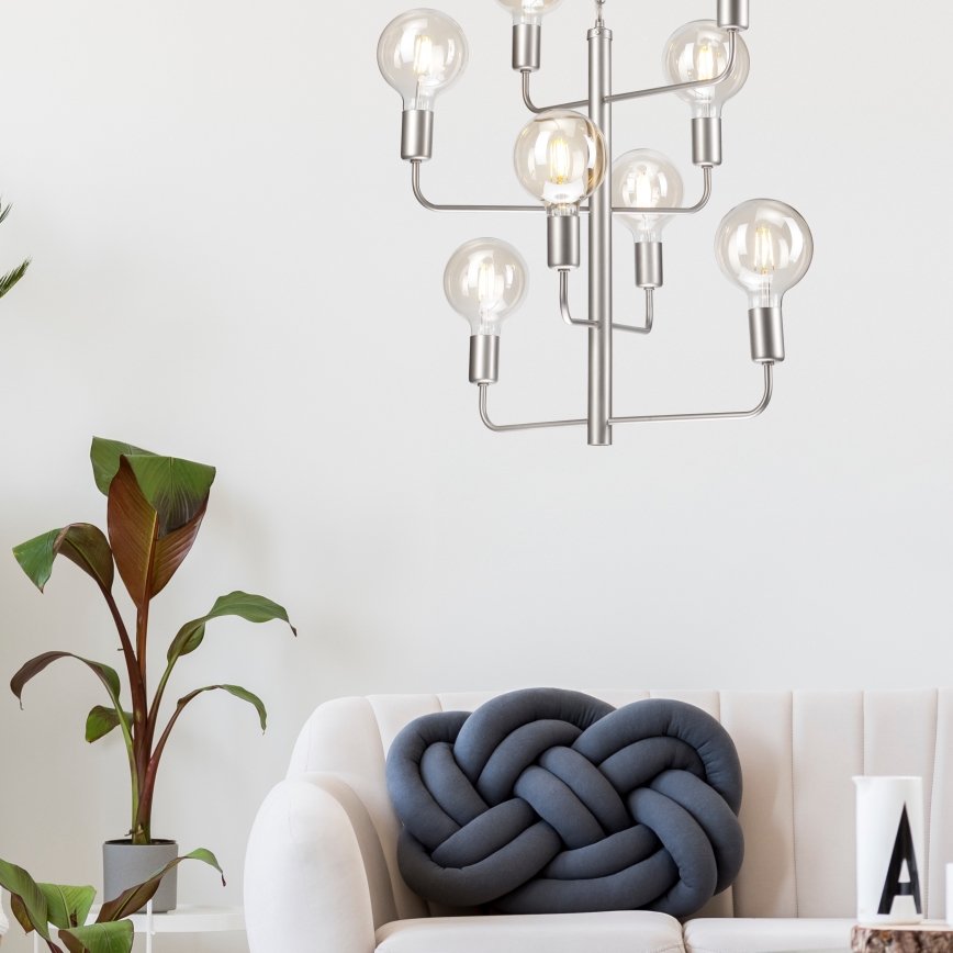 Lysekrone m. kædeophæng ORLANDO 8xE27/60W/230V sølvfarvet