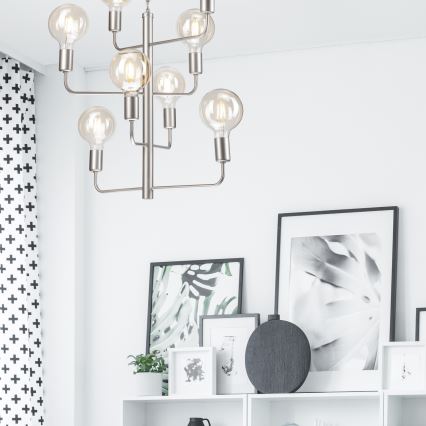 Lysekrone m. kædeophæng ORLANDO 8xE27/60W/230V sølvfarvet
