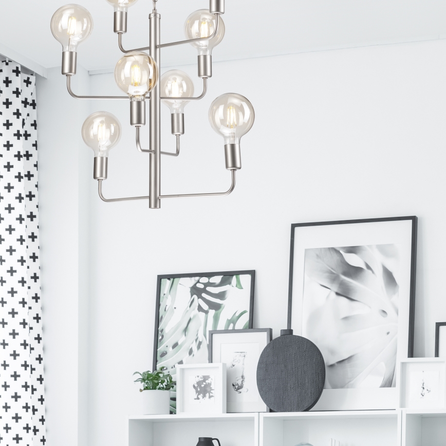 Lysekrone m. kædeophæng ORLANDO 8xE27/60W/230V sølvfarvet