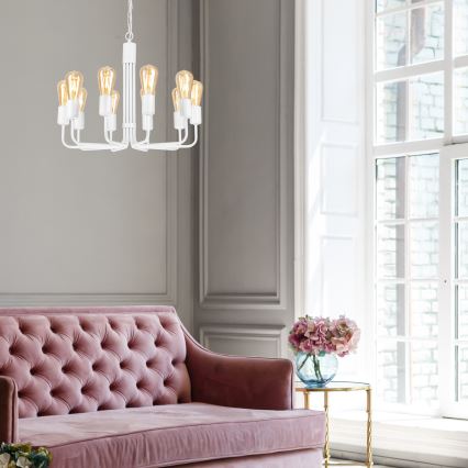 Lysekrone med kæde 10xE27/60W/230V hvid