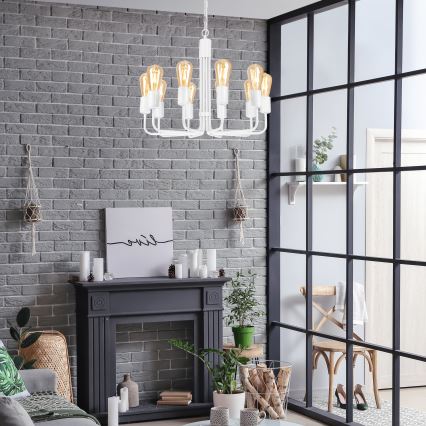 Lysekrone med kæde 10xE27/60W/230V hvid