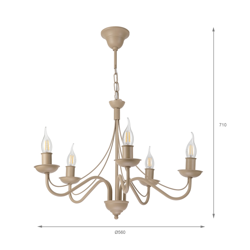 Lysekrone med kæde ANTON 5xE14/60W/230V beige
