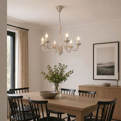 Lysekrone med kæde ANTON 6xE14/60W/230V hvid patina