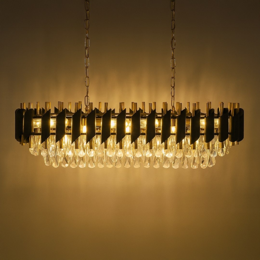 Lysekrone med kæde CRISTAL 10xE14/10W/230V sort/guld