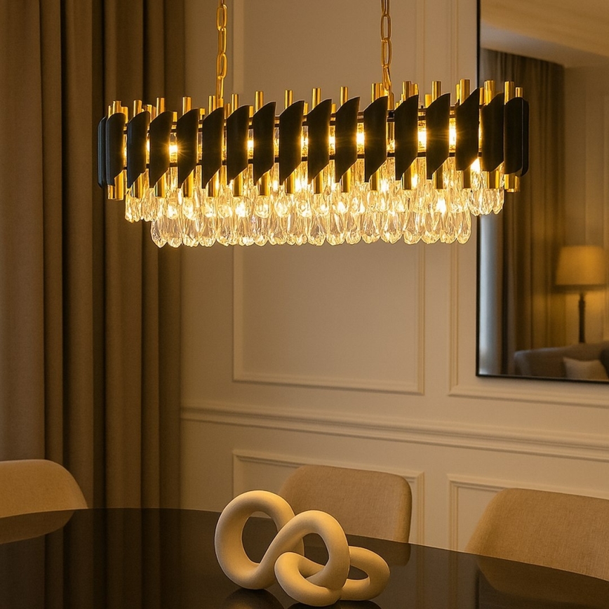 Lysekrone med kæde CRISTAL 10xE14/10W/230V sort/guld