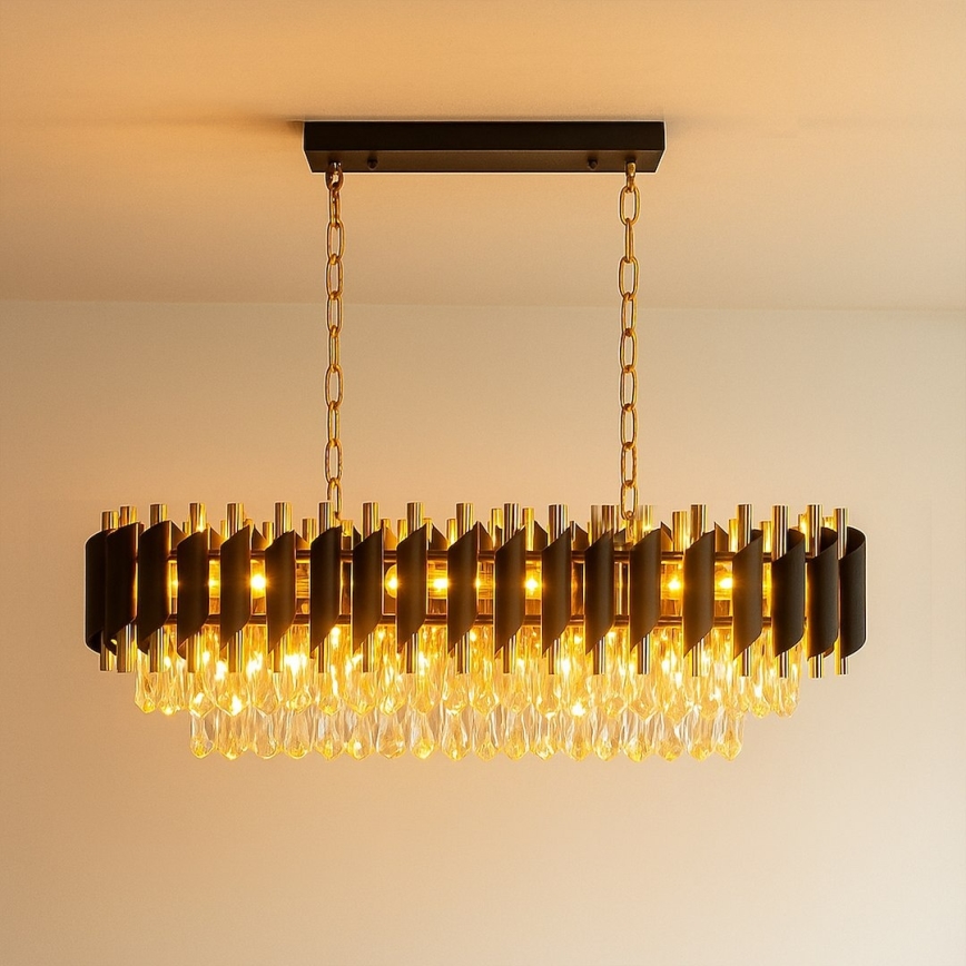 Lysekrone med kæde CRISTAL 10xE14/10W/230V sort/guld