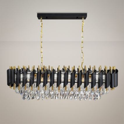 Lysekrone med kæde CRISTAL 10xE14/10W/230V sort/guld