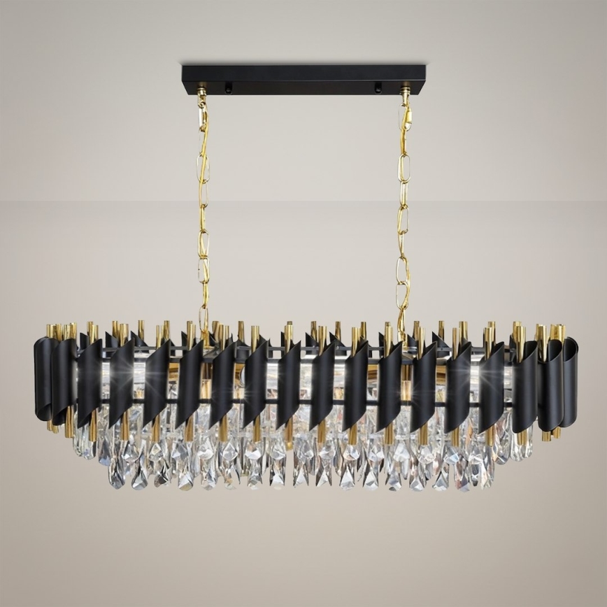 Lysekrone med kæde CRISTAL 10xE14/10W/230V sort/guld