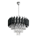 Lysekrone med kæde CRISTAL 5xE14/10W/230V Ø 38 cm sort/mat krom