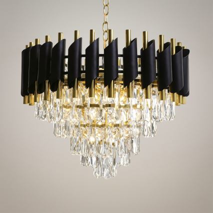 Lysekrone med kæde CRISTAL 7xE14/10W/230V Ø 48 cm sort/guld